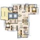 2 BHK Flats Floor Plan - Carpet Area : 636 sq.ft