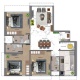 3 BHK Flats Floor Plan - Carpet Area : 970 sq.ft