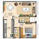 1 BHK Flats Floor Plan - Carpet Area : 515 sq.ft