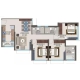 3 BHK Flats Floor Plan - Carpet Area : 859 sq.ft