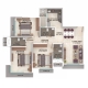 3 BHK Flats Floor Plan - Carpet Area : 995 sq.ft