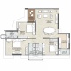 3 BHK Flats Floor Plan - Carpet Area : 1157 sq.ft
