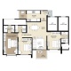 3 BHK Flats Floor Plan - Carpet Area : 1068 sq.ft