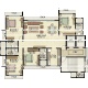 4 BHK Flats Floor Plan - Super Built-Up Area : 1900 sq.ft