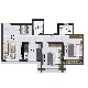 2 BHK Flats Floor Plan - Carpet Area : 543 sq.ft